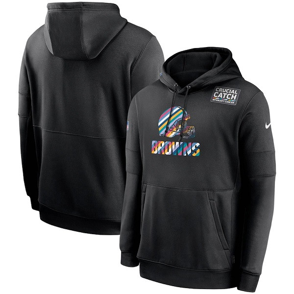 Men's Cleveland Browns Black NFL 2020 Crucial Catch Sideline Performance Pullover Hoodie